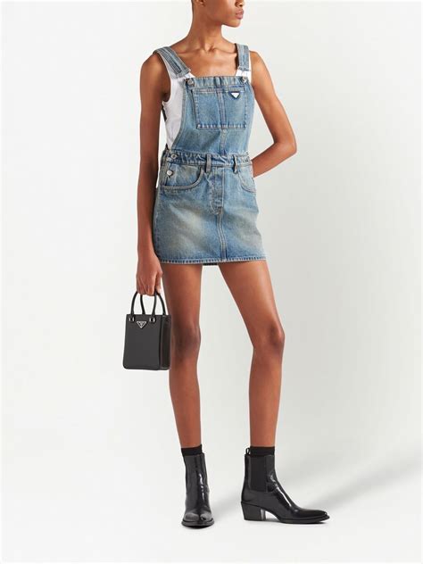 prada denim bib dress|Prada denim shirt dress.